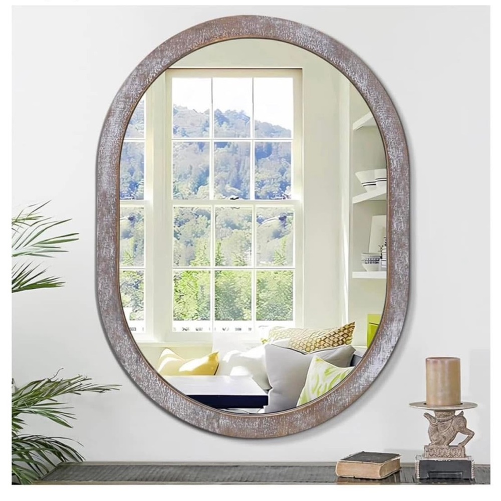 Rustic Oval Wall Mirror - Distressed Brown